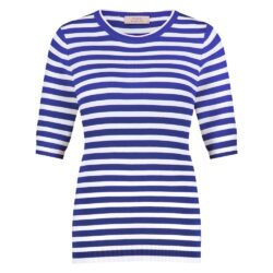 Studio Anneloes Luna stripe sl pullover electric blue/offwhite