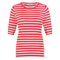 Studio Anneloes Luna stripe sl pullover coral red/offwhite
